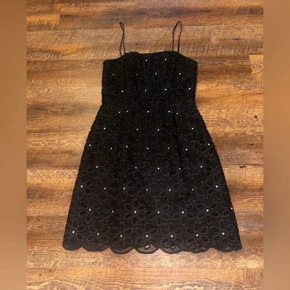 Lilly Pulitzer Women's 4 Black Bobbi Formal Spaghetti Strap Organza Floral Dress